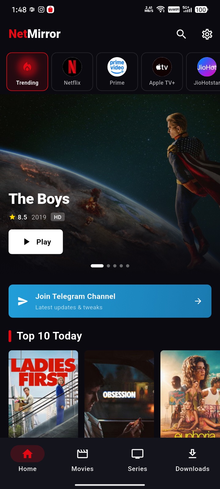 NetMirror app on an Android phone